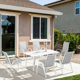 Metal 6 Seater Garden Dining Set With Mesh Fabric Chairs - Velmora