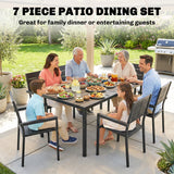 Metal 6 Seater Garden Dining Set With Slatted Table top - Velmora