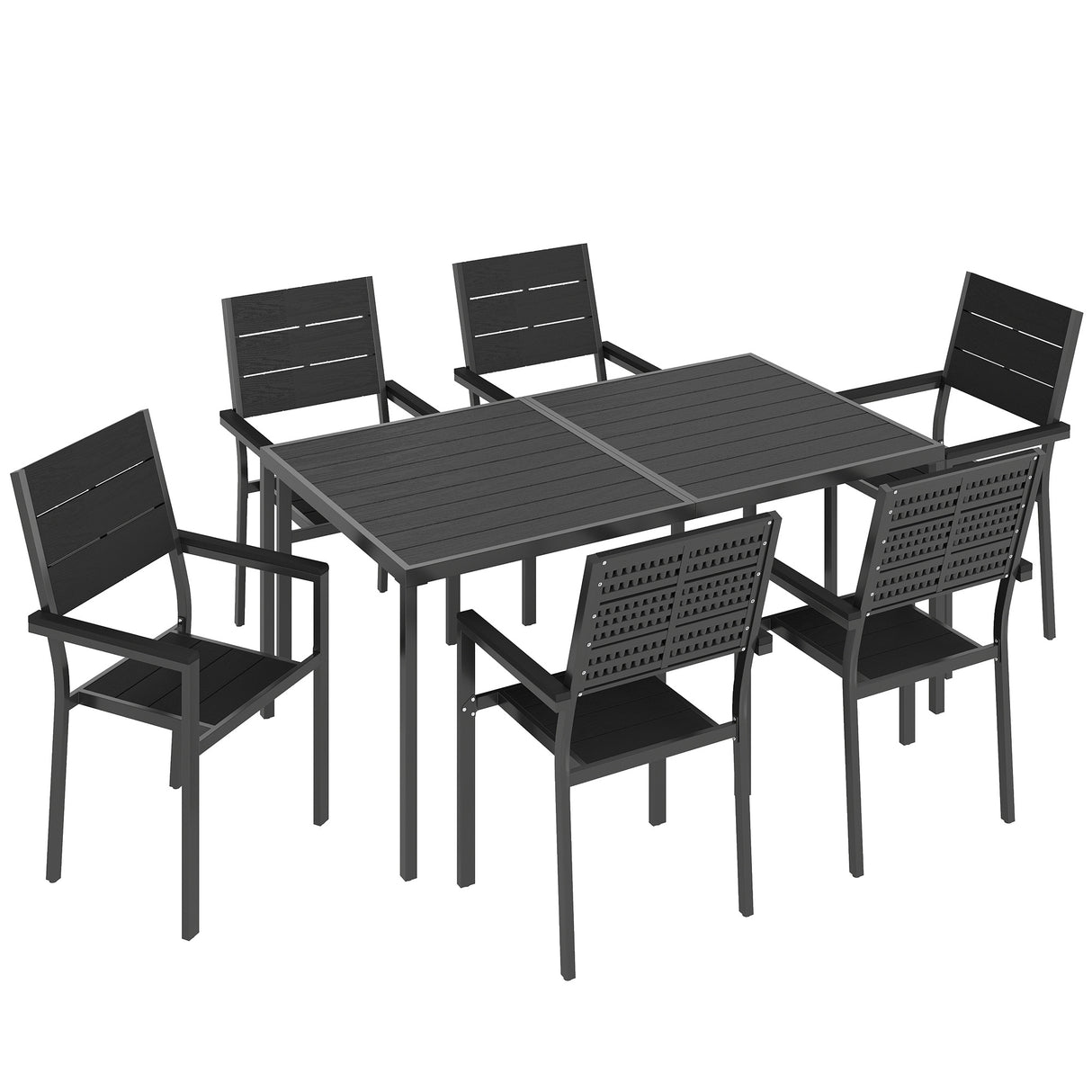 Metal 6 Seater Garden Dining Set With Slatted Table top - Velmora