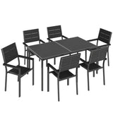 Metal 6 Seater Garden Dining Set With Slatted Table top - Velmora
