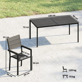 Metal 6 Seater Garden Dining Set With Slatted Table top - Velmora