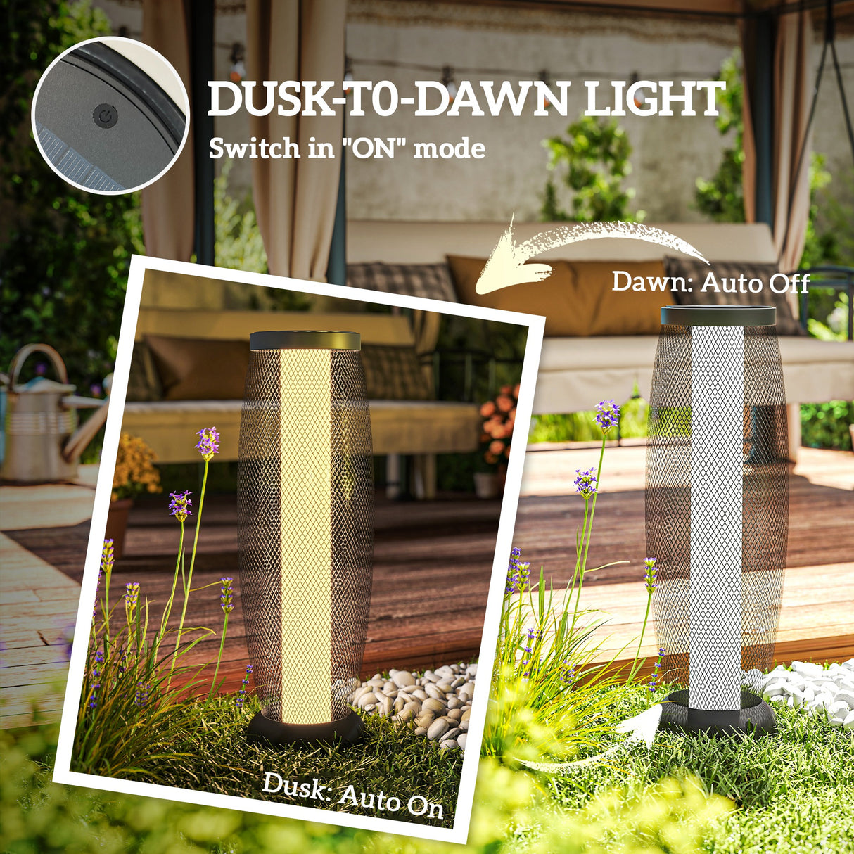 Metal 71.5 cm Tall Garden Solar Garden Lamp With Auto On-Off - Velmora