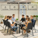 Metal 9 Pieces Garden Dining Set With Glass Top Table for 8 People - Velmora