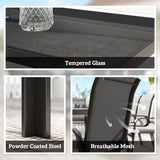 Metal 9 Pieces Garden Dining Set With Glass Top Table for 8 People - Velmora