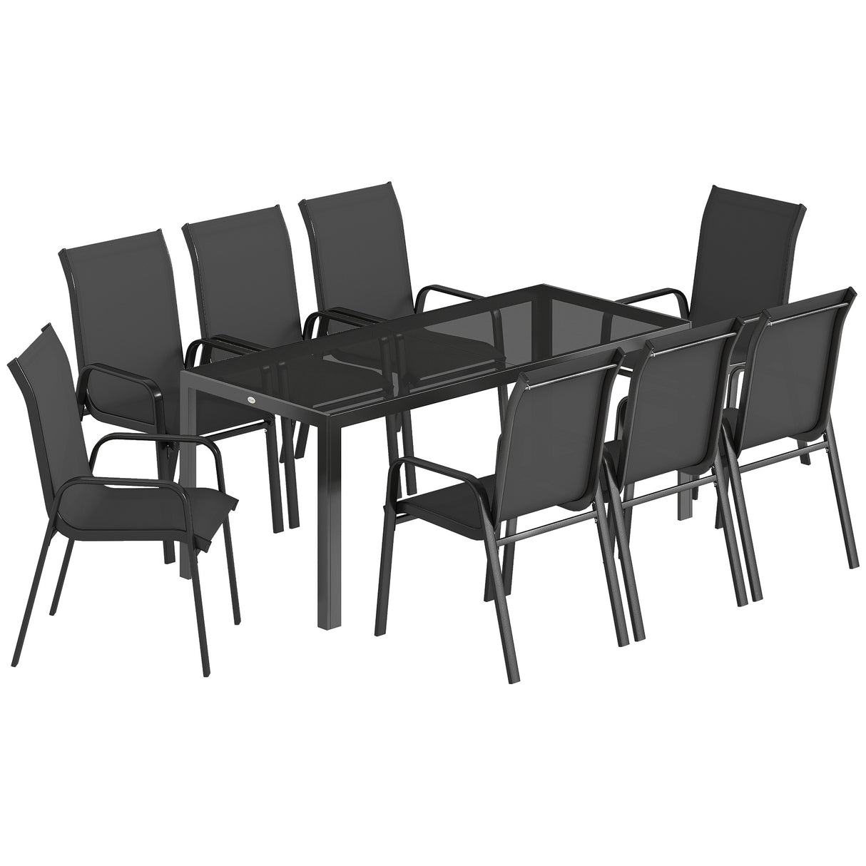 Metal 9 Pieces Garden Dining Set With Glass Top Table for 8 People - Velmora