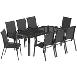 Metal 9 Pieces Garden Dining Set With Glass Top Table for 8 People - Velmora
