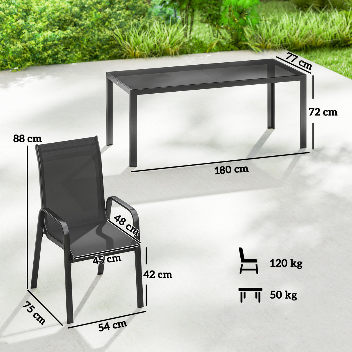 Metal 9 Pieces Garden Dining Set With Glass Top Table for 8 People - Velmora