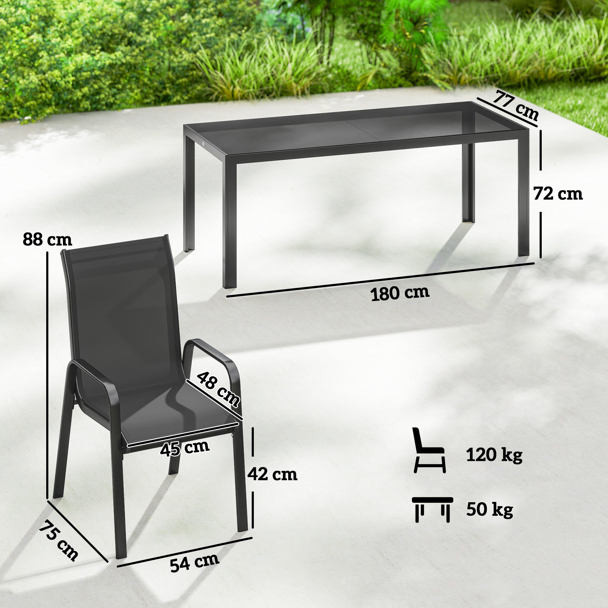 Metal 9 Pieces Garden Dining Set With Glass Top Table for 8 People - Velmora