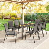 Metal 9 Pieces Garden Dining Set With Glass Top Table for 8 People - Velmora
