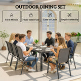 Metal 9 Pieces Garden Dining Set With Glass Top Table for 8 People - Velmora
