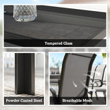 Metal 9 Pieces Garden Dining Set With Glass Top Table for 8 People - Velmora