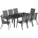 Metal 9 Pieces Garden Dining Set With Glass Top Table for 8 People - Velmora