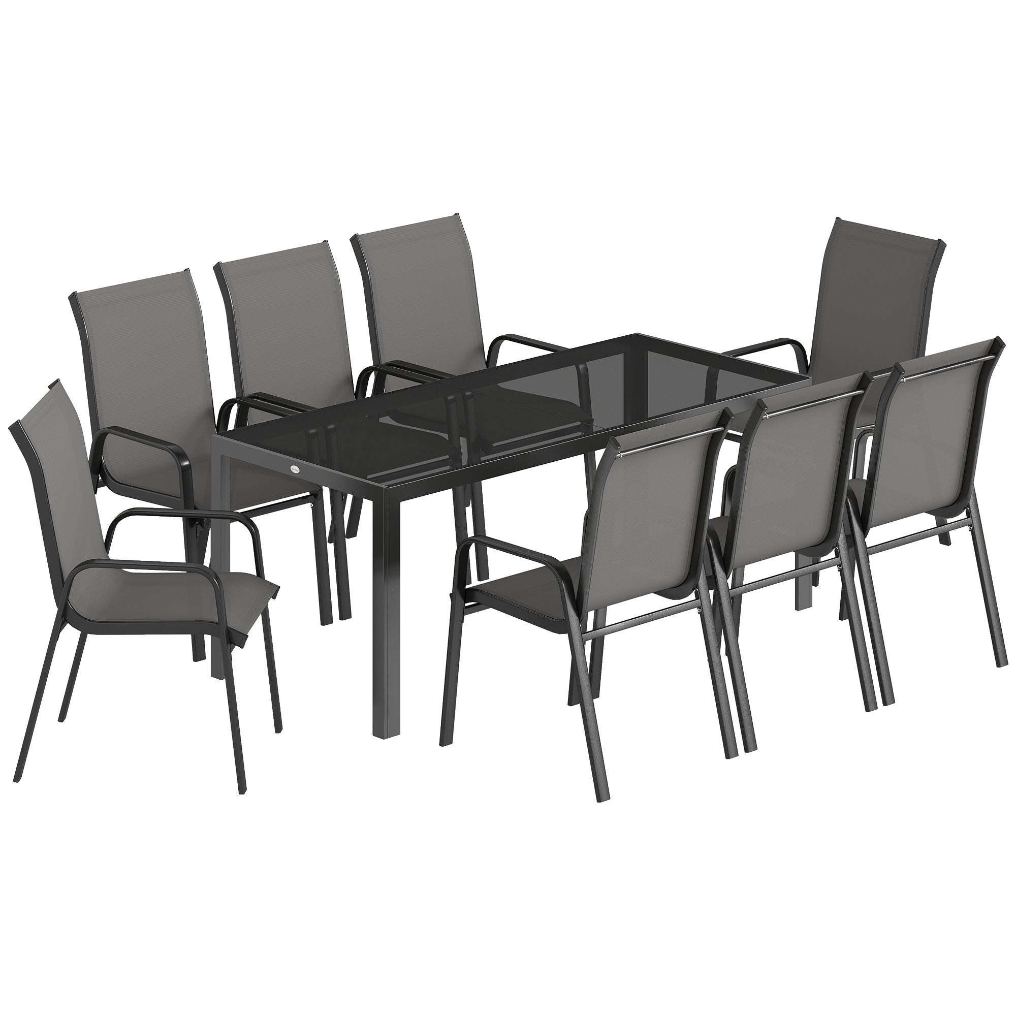 Metal 9 Pieces Garden Dining Set With Glass Top Table for 8 People - Velmora