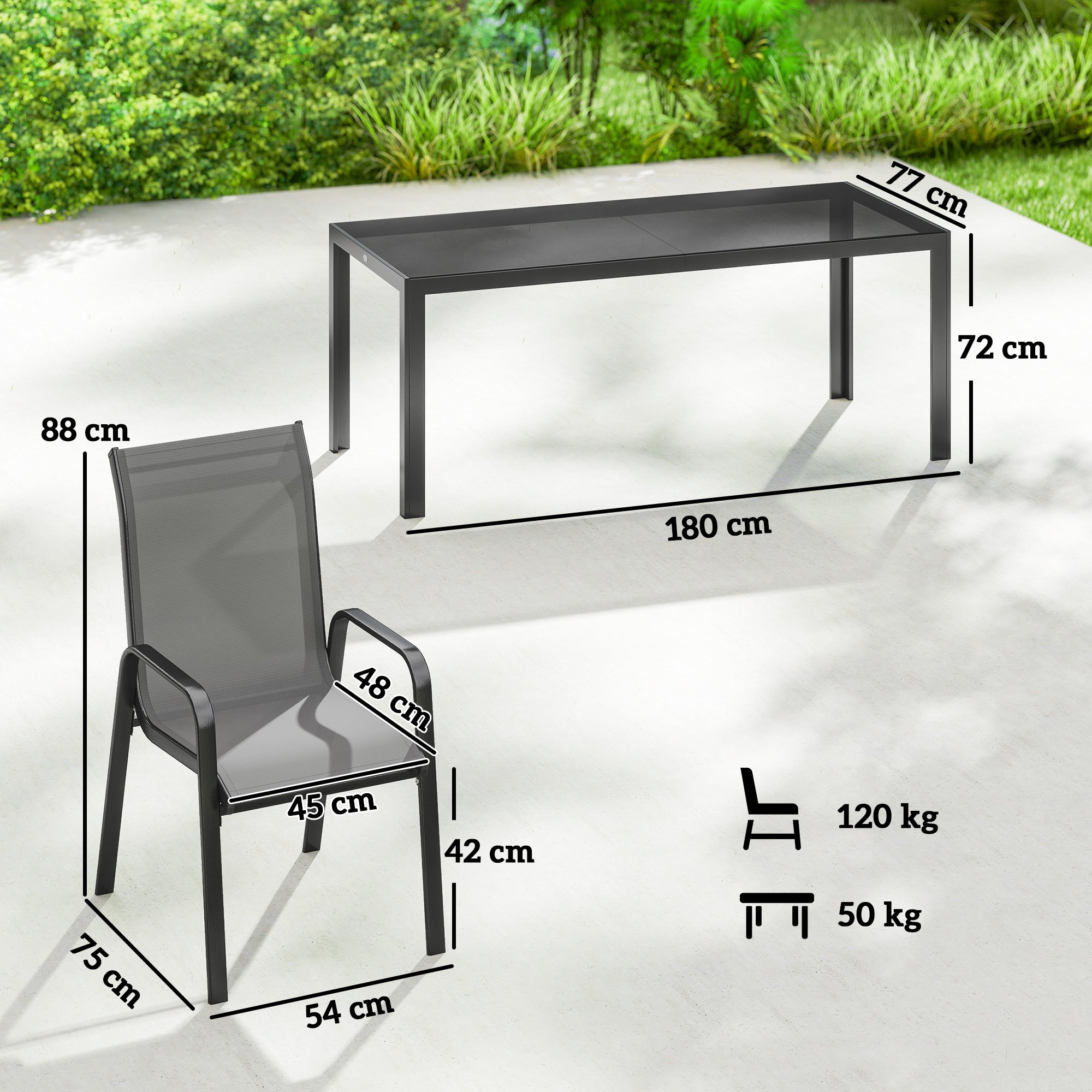 Metal 9 Pieces Garden Dining Set With Glass Top Table for 8 People - Velmora