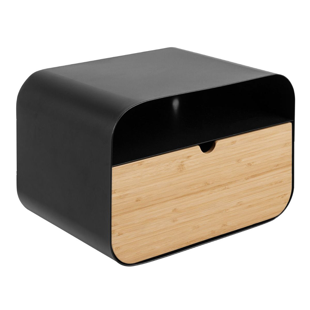 Metal Bedside Cabinet Oval Wall Mounted With 1 Oak Drawer - Joliet