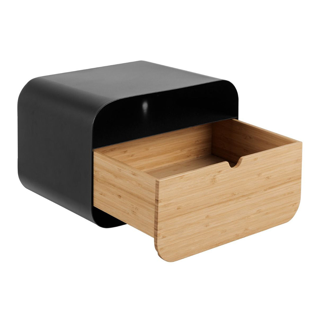 Metal Bedside Cabinet Oval Wall Mounted With 1 Oak Drawer - Joliet