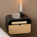 Metal Bedside Cabinet 35cm Wide Oval Wall Mounted With 1 Oak Drawer - Joliet