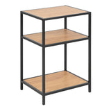 Metal Bedside Table in Black With 2 Wooden Shelves - Seaford