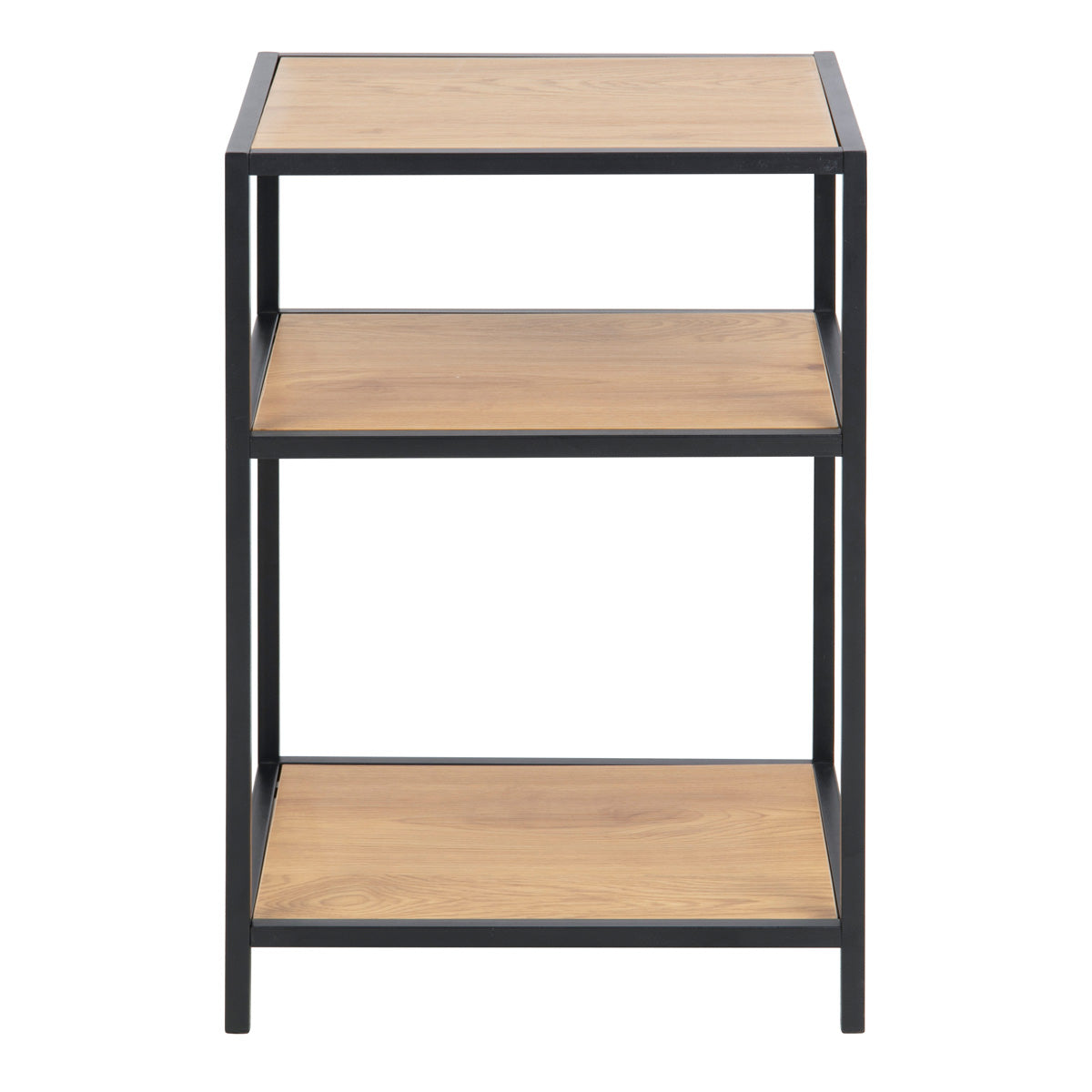 Metal Bedside Table in Black With 2 Wooden Shelves - Seaford