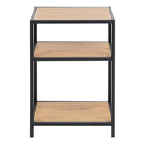 Metal Bedside Table in Black With 2 Wooden Shelves - Seaford