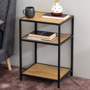 Metal Bedside Table in Black With 2 Wooden Shelves - Seaford