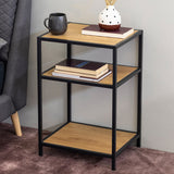 Metal Bedside Table in Black With 2 Wooden Shelves - Seaford