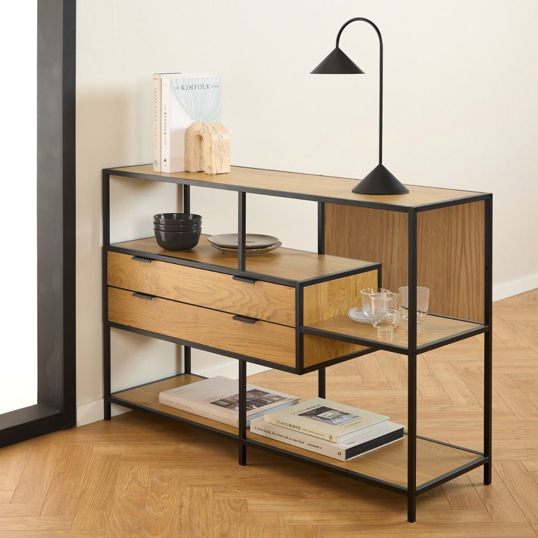 Metal Bookcase With 2 Drawers And 3 Shelves - Seaford