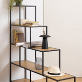 Metal Bookcase With 4 Wooden Shelves - Seaford