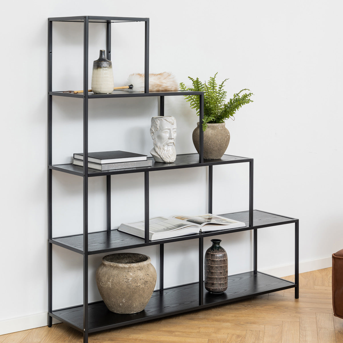 Metal Bookcase With 4 Wooden Shelves - Seaford