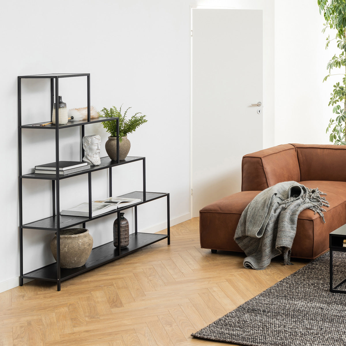 Metal Bookcase With 4 Wooden Shelves - Seaford