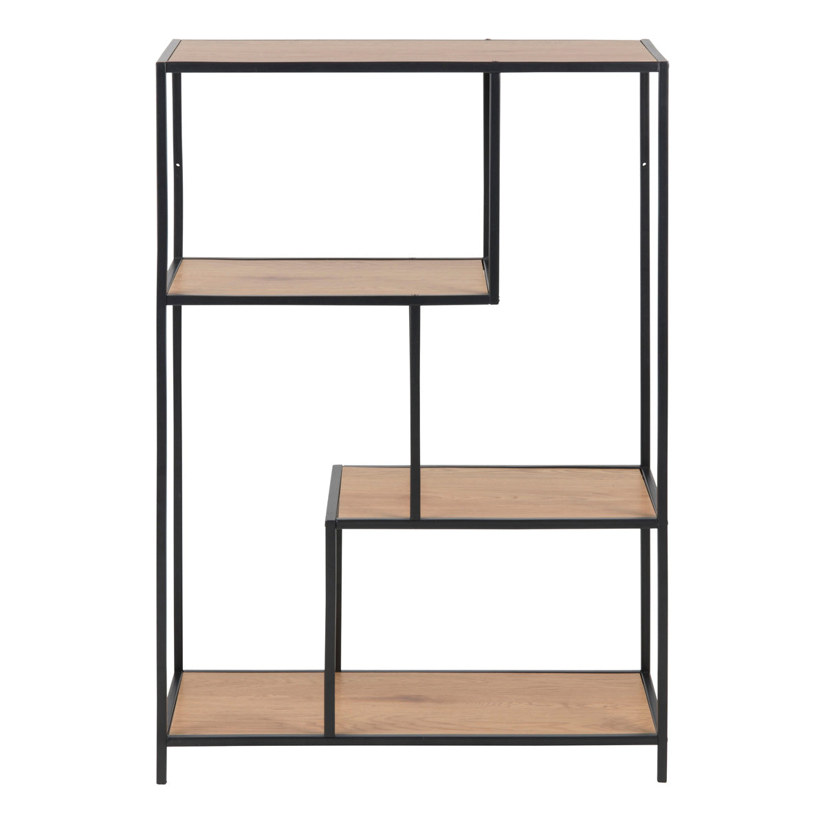 Metal Bookcase Asymmetrical in Black With 3 Shelves - Seaford