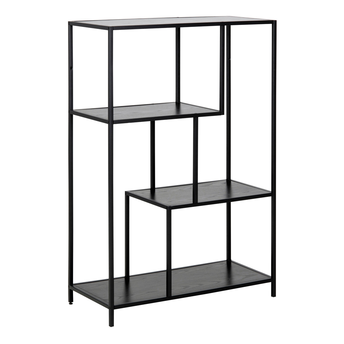 Metal Bookcase Asymmetrical in Black With 3 Shelves - Seaford