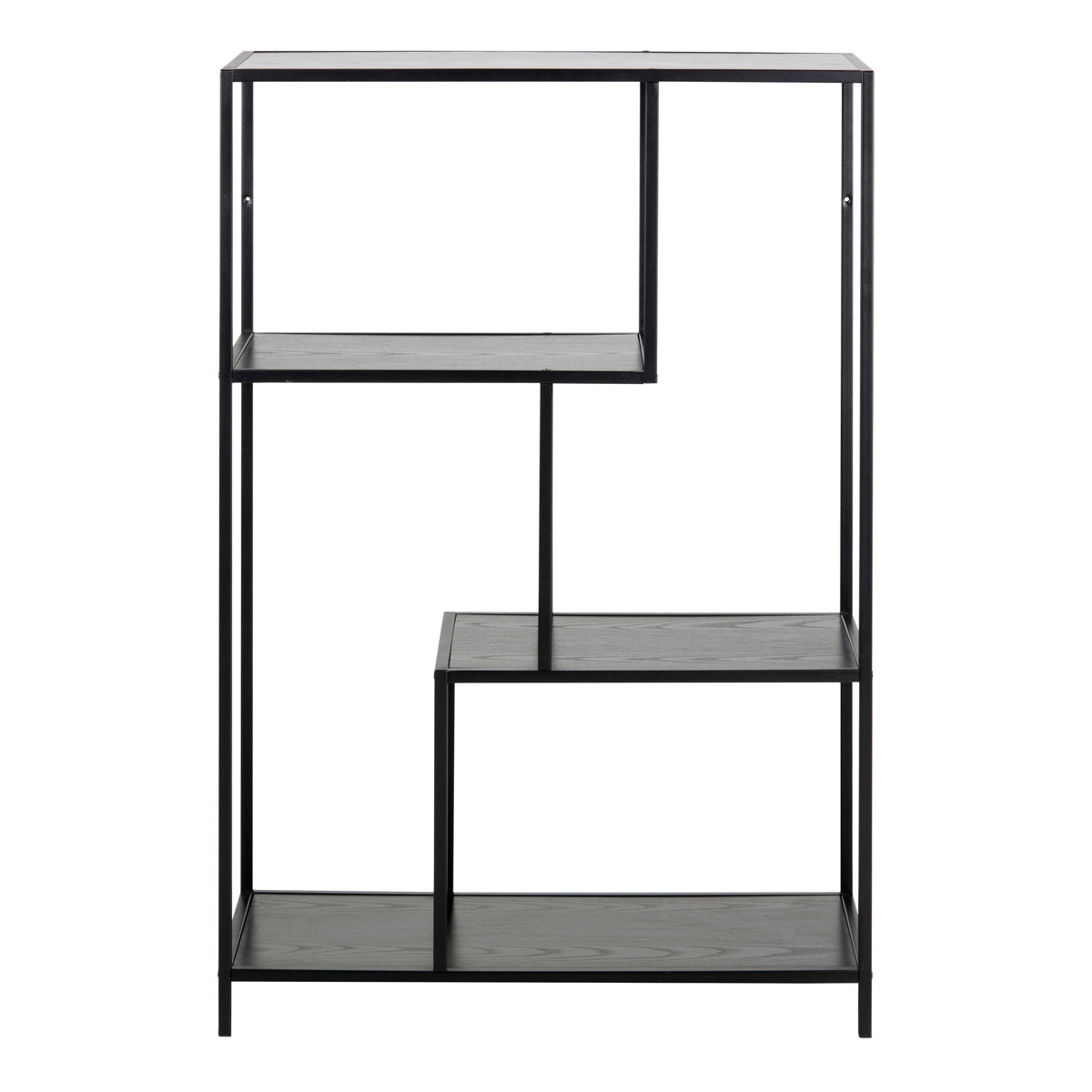 Metal Bookcase Asymmetrical in Black With 3 Shelves - Seaford