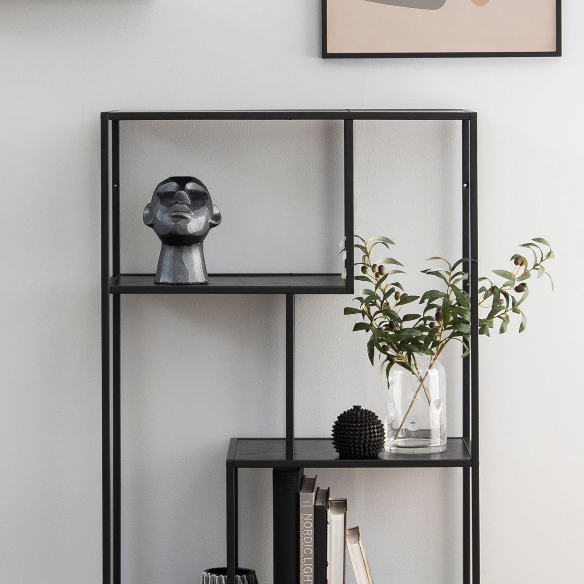 Metal Bookcase Asymmetrical in Black With 3 Shelves - Seaford