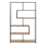 Metal Bookcase Asymmetrical Large in Black With 5 Wooden Shelves - Seaford