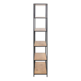Metal Bookcase Asymmetrical Large in Black With 5 Wooden Shelves - Seaford