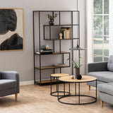 Metal Bookcase Asymmetrical Large in Black With 5 Wooden Shelves - Seaford