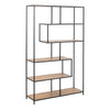 Metal Bookcase Asymmetrical Large in Black With 5 Wooden Shelves - Seaford