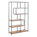 Metal Bookcase Asymmetrical Large in Black With 5 Wooden Shelves - Seaford