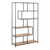 Metal Bookcase Asymmetrical Large in Black With 5 Wooden Shelves - Seaford