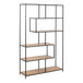 Metal Bookcase 77cm Wide Asymmetrical Large in Black With 5 Wooden Shelves - Seaford