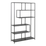 Metal Bookcase Asymmetrical Large in Black With 5 Wooden Shelves - Seaford