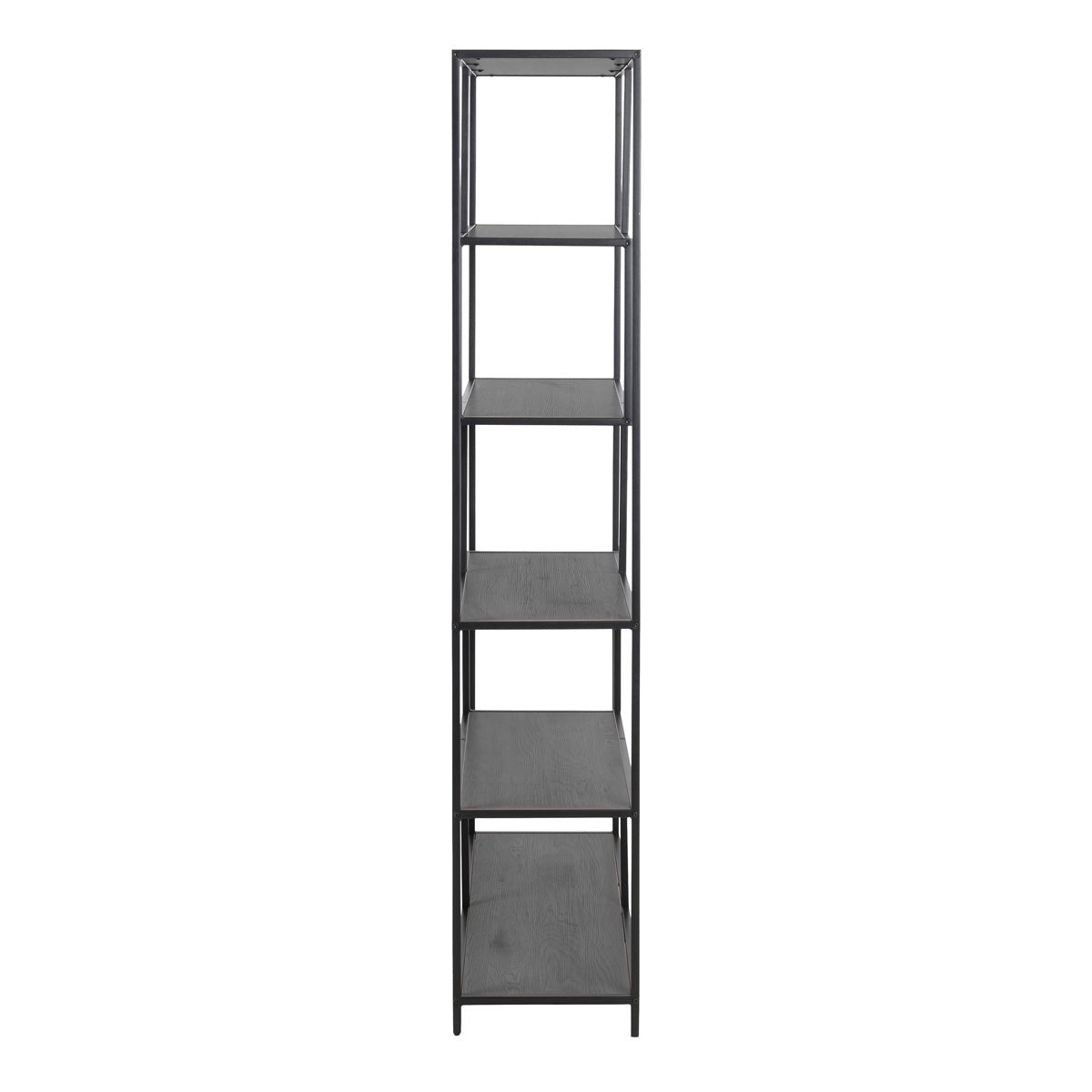 Metal Bookcase Asymmetrical Large in Black With 5 Wooden Shelves - Seaford