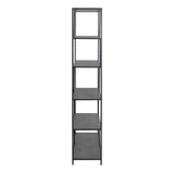 Metal Bookcase Asymmetrical Large in Black With 5 Wooden Shelves - Seaford