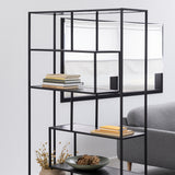 Metal Bookcase Asymmetrical Large in Black With 5 Wooden Shelves - Seaford