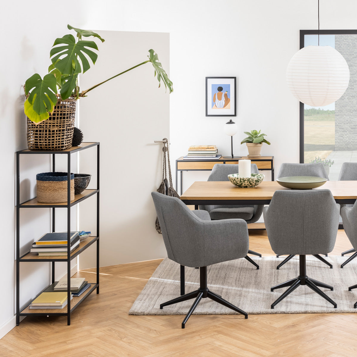 Metal Bookcase Low in Black With 3 Shelves - Seaford