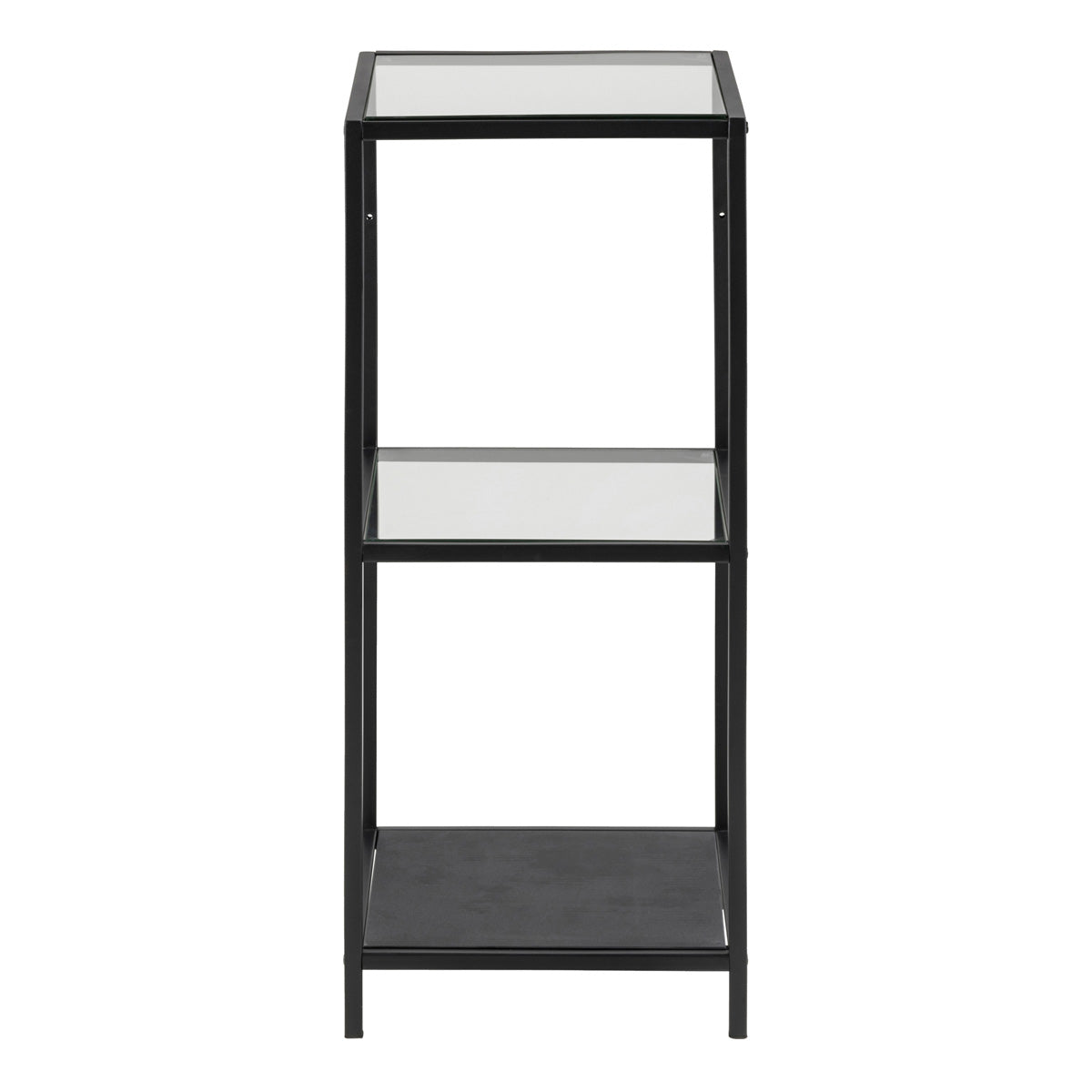 Metal Bookcase Narrow With 2 Glass Shelves - Seaford