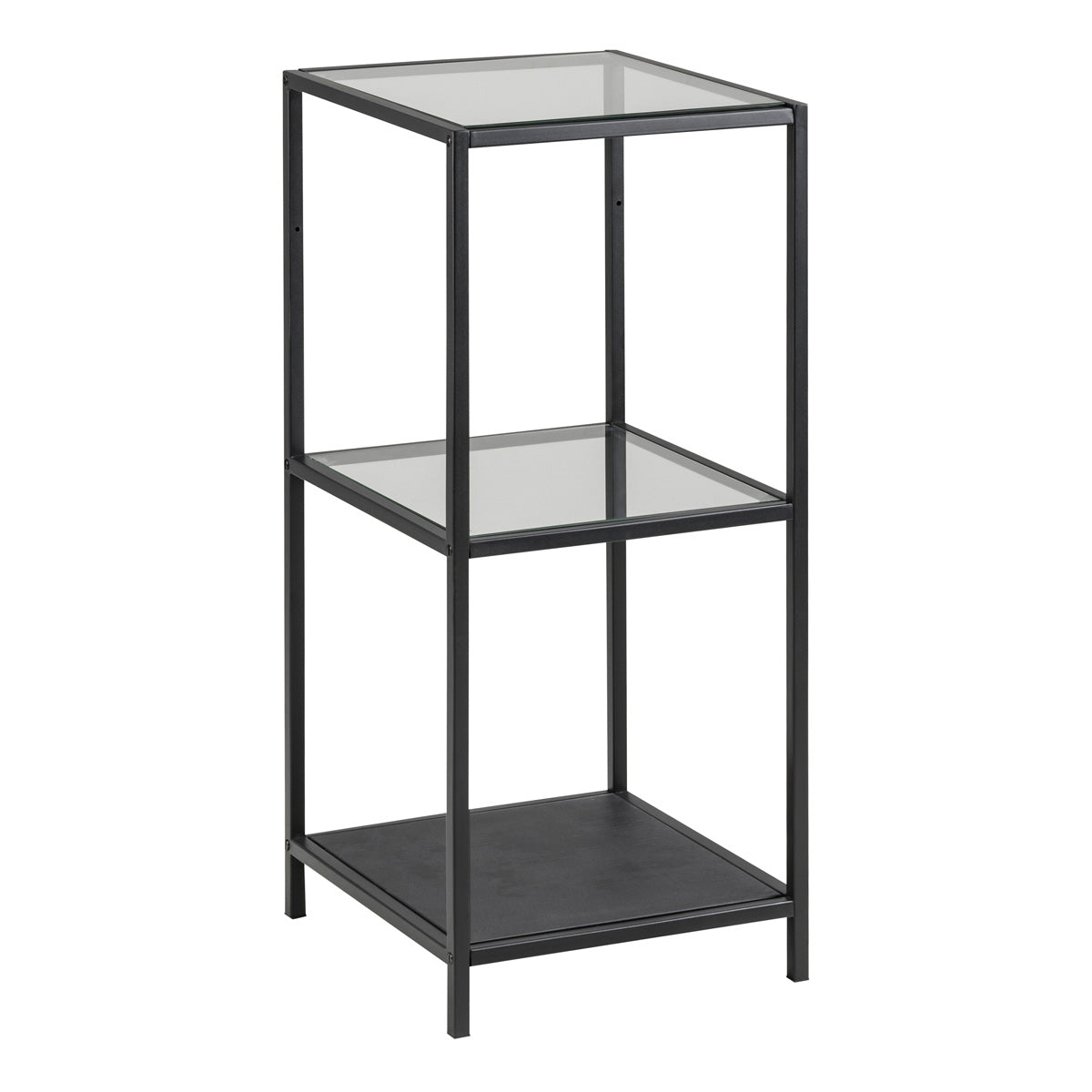 Metal Bookcase Narrow With 2 Glass Shelves - Seaford
