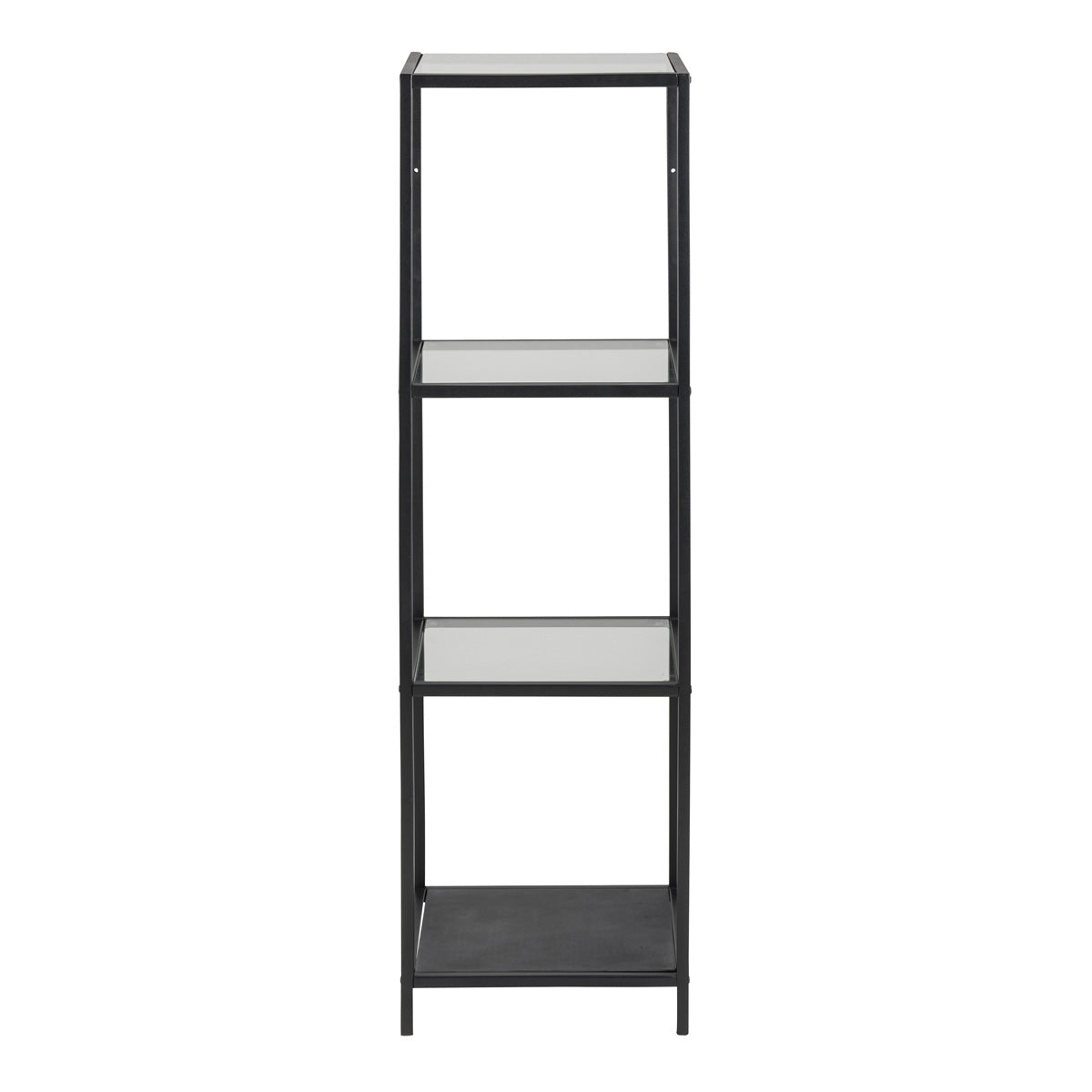 Metal Bookcase Narrow With 3 Glass Shelves - Seaford