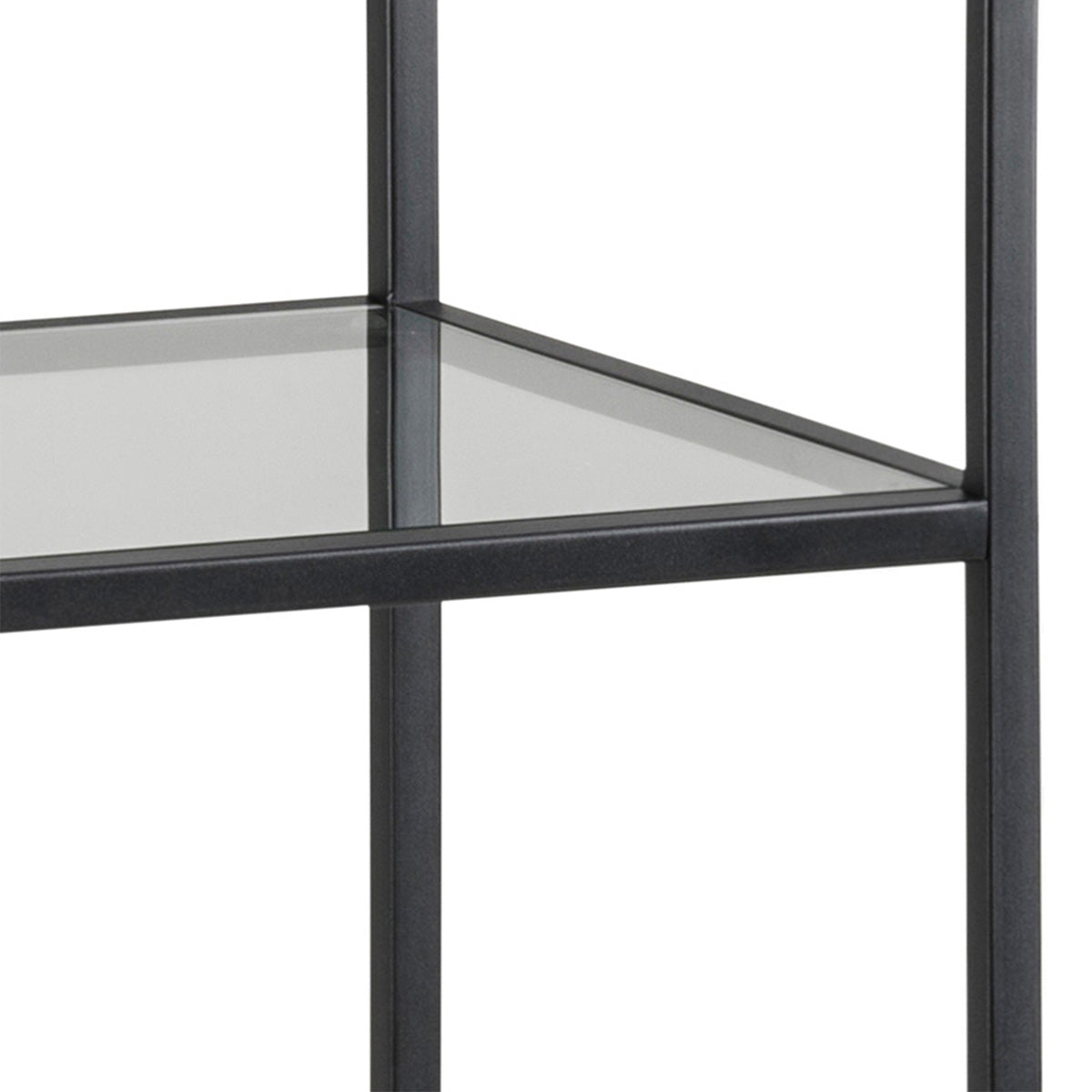 Metal Bookcase Narrow With 3 Glass Shelves - Seaford